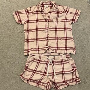 Pact Pink and Burgundy Plaid Short Pajama Set 0398